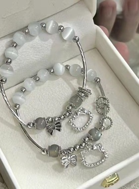 kt猫猫爱心diy铃铛手链女手工串珠猫眼石闺蜜手环送女友礼物学生