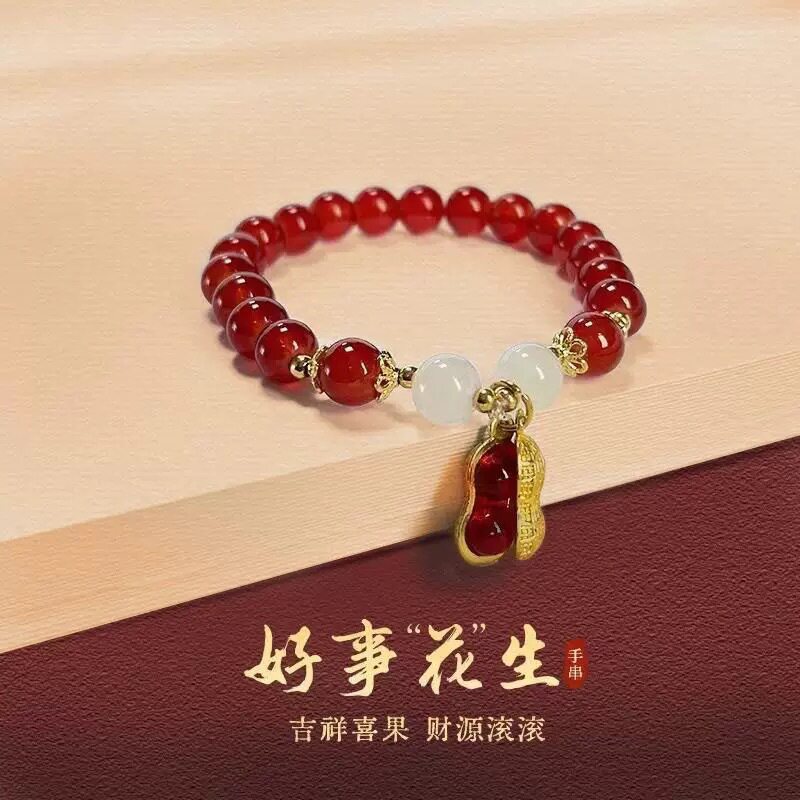 新中式红色玻璃手串国风禅意百搭手链复古文艺学生日常穿搭手饰