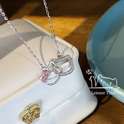 纯时尚hellokitty项链女学生卡通双环锁骨链小众设计感森女闺蜜礼
