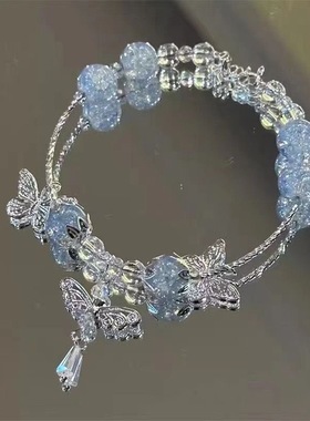 森系蝴蝶琉璃串珠手链女小众高级感气质情侣闺蜜手串碎花蝴蝶手串