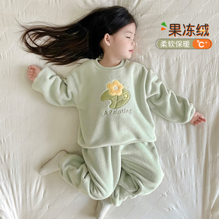 男女童睡衣加绒套装秋冬季珊瑚绒加厚小孩子冬天摇粒绒儿童家居服
