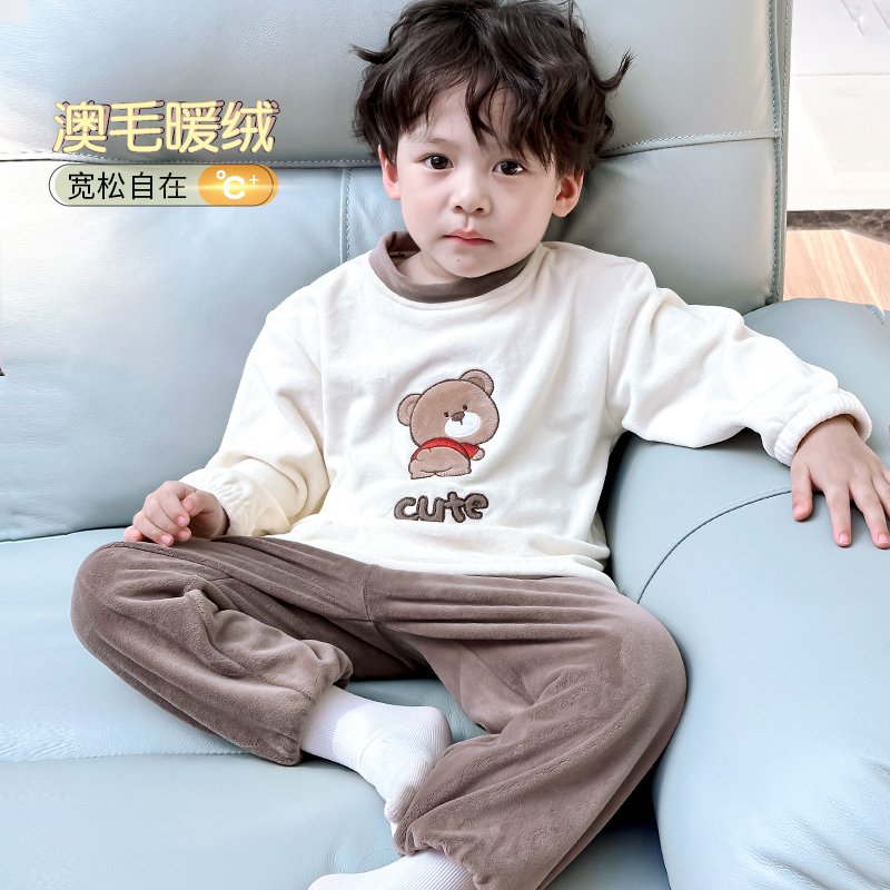 儿童家居服加绒秋冬款睡衣奥毛绒