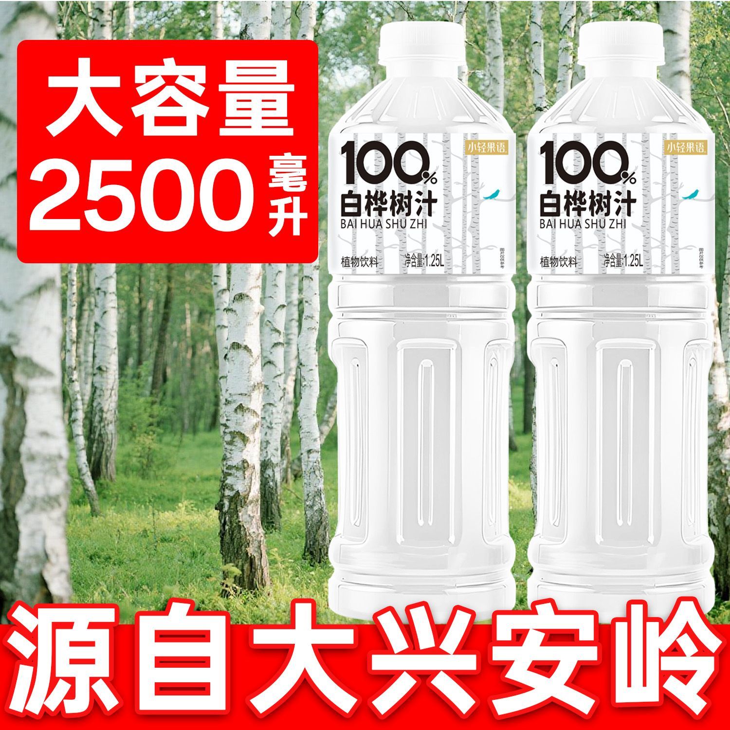 【买一送一】100%白桦树汁1.25L大瓶装植物饮料无糖畅饮轻负担