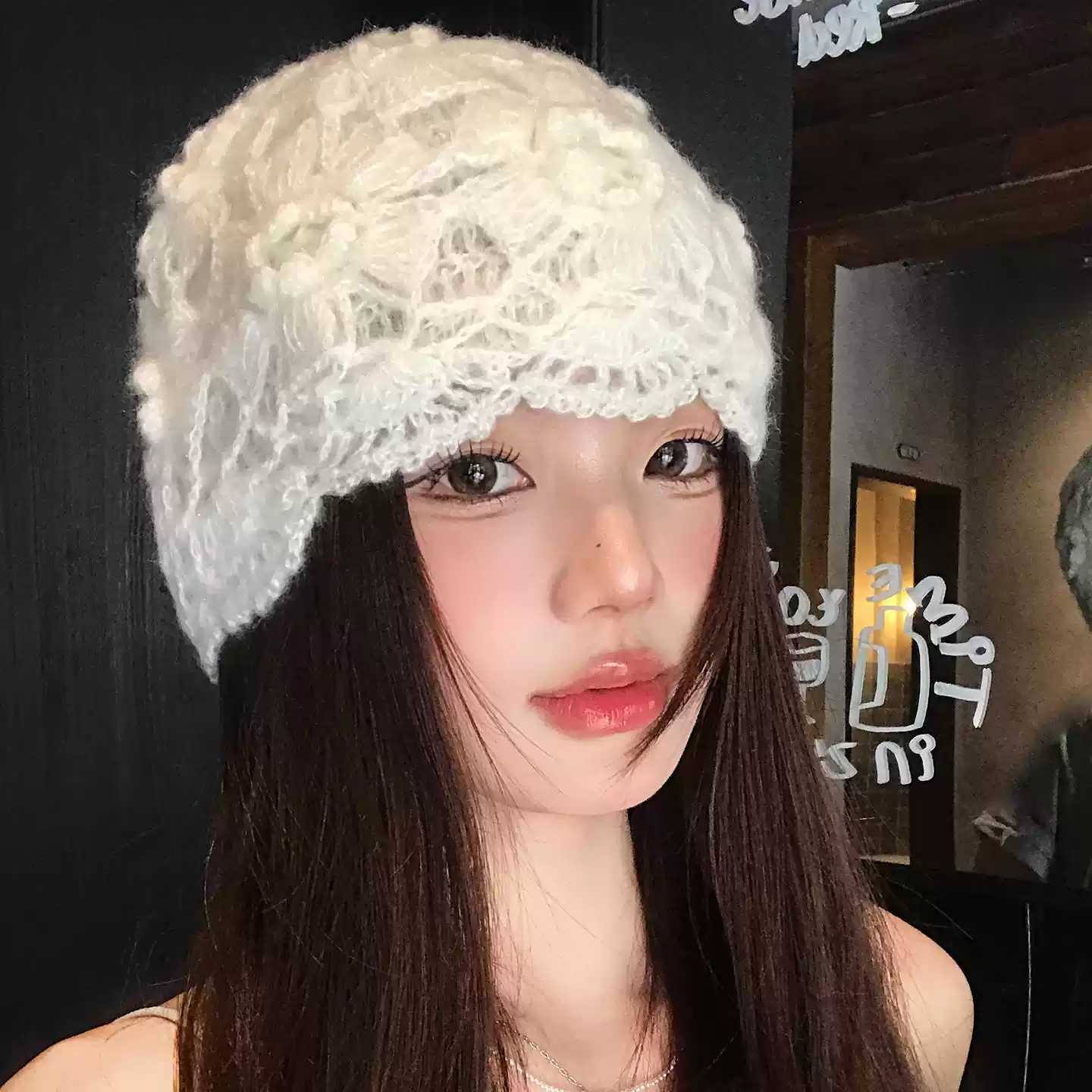 日本精工手工钩花编织镂空包头帽女秋冬季大头围日系文艺针织帽子