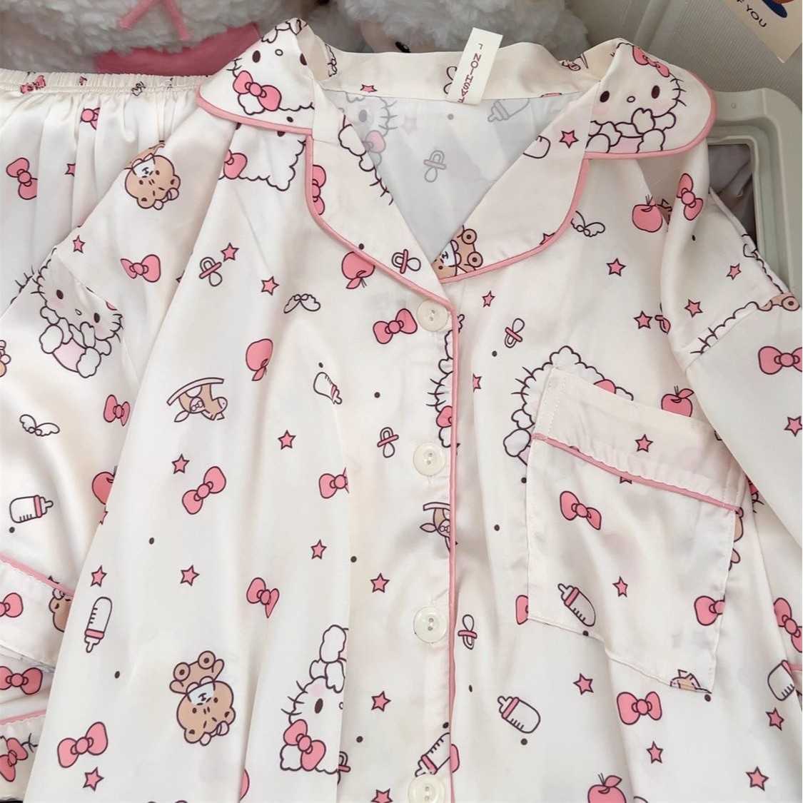 日系可爱四叶草自嘲熊睡衣女夏季短袖短裤卡通可爱学生居家服套装