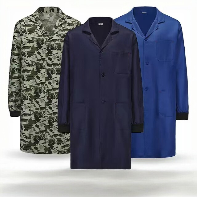 大褂工作服男长款罩衣耐脏防尘搬运服耐磨蓝色长袖劳保服罗纹袖口