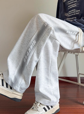 NASA美式灰色卫裤男士春秋冬季新款潮牌加绒休闲裤子宽松直筒运动