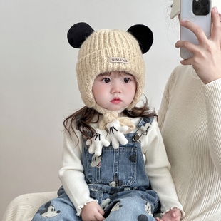 宝宝帽子秋冬季加厚耳朵手掌男女童保暖毛线帽户外防风婴儿护耳帽
