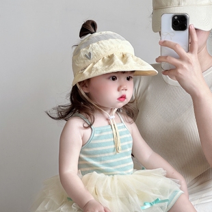 宝宝遮阳空顶帽夏天半网爱心女童太阳帽大帽檐婴儿出游防晒渔夫帽