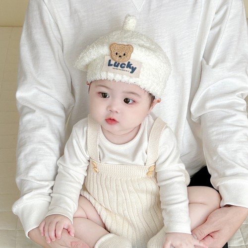婴儿贝雷帽秋冬季加厚毛绒画家帽
