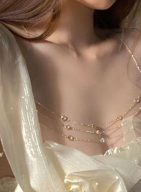 超闪纯欲风锆石流苏多层胸链小众轻奢高级感宴会礼服配饰身体链女