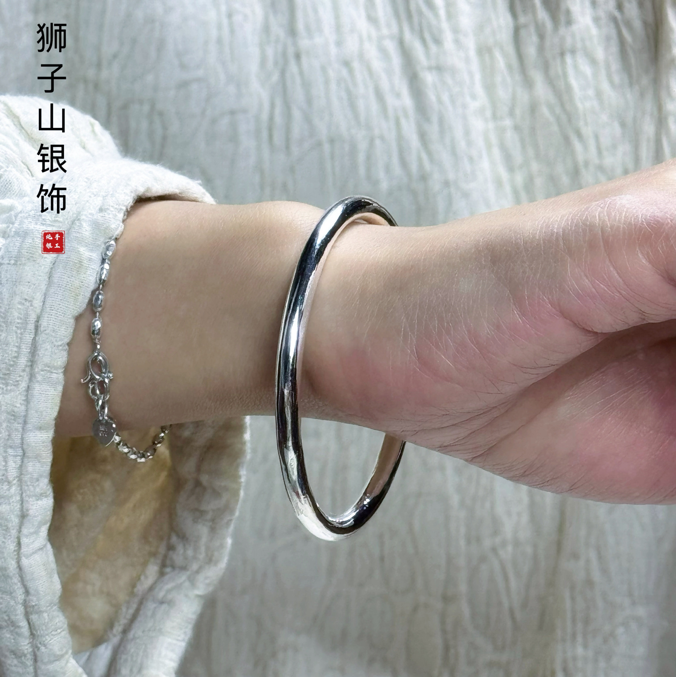 足银999素圈闭口手镯小众手工定制开口刻字简约个性闺蜜女友礼物