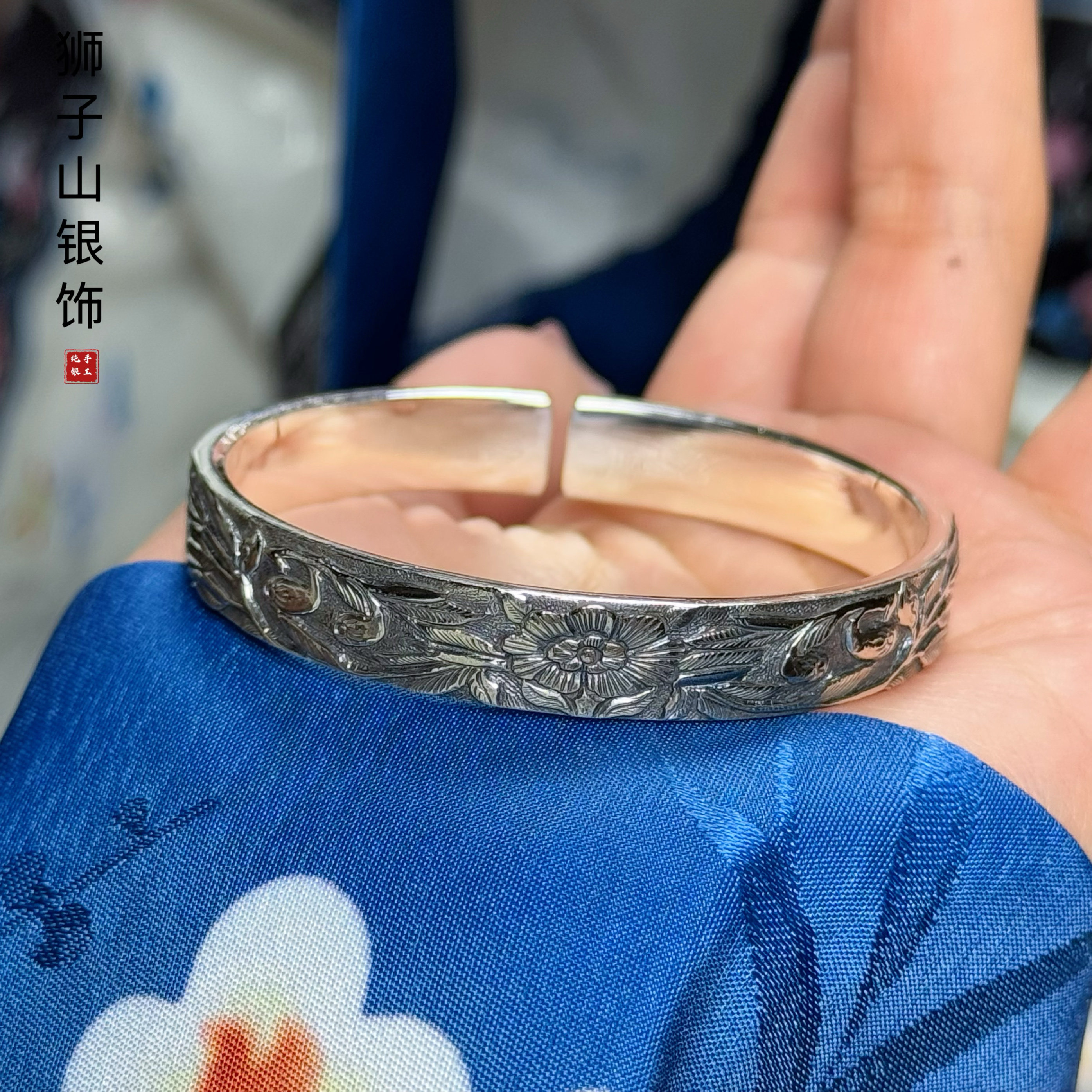 寸子莲做旧文艺足银手工手镯