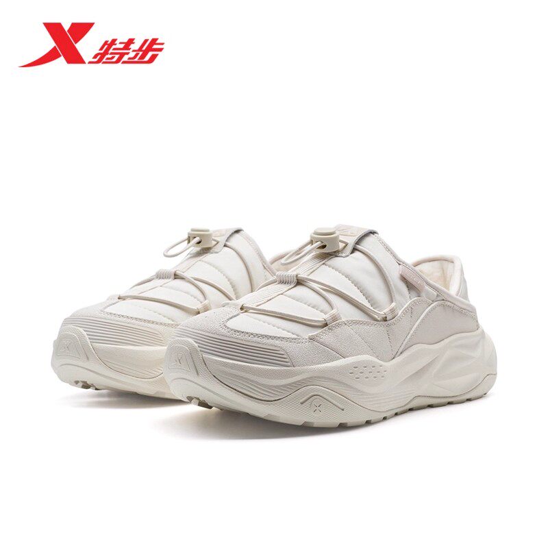 特步有暖气棉鞋女鞋2025冬季加绒保暖休闲运动鞋半拖一脚蹬户外鞋