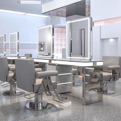 网红理发店镜台发廊专用单面双面大理石美发镜子带柜子剪发烫染桌