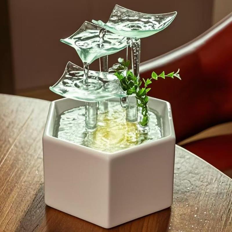 现代轻奢循环水摆件流水生财招财茶几办公室桌面客厅玄关女生前台