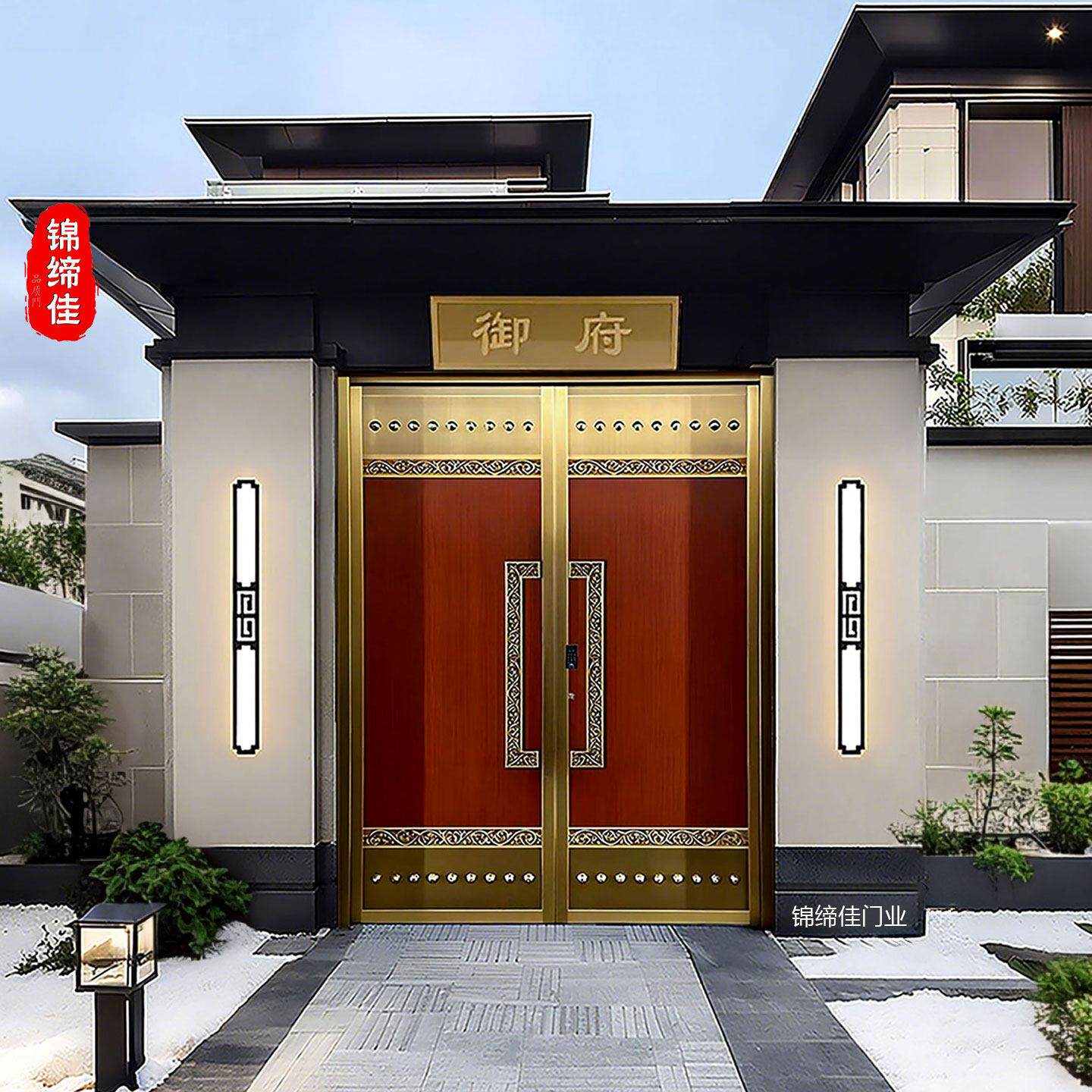 铜门别墅院子大门不锈钢庭院门新中式纯铜农村自建房锌合金入户门
