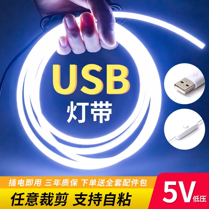 led可充电式usb灯带5v低压超亮电池款氛围霓虹软灯带条不插电无线