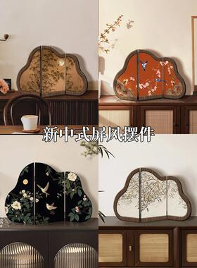 新中国风水墨竹屏风摆件桌面绘画彷古风格客厅电视柜入口侧柜覆古