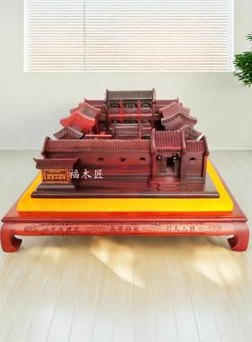 木雕北京大院客家龙屋摆件龙舟模型工艺品客厅办公桌礼品