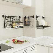 厨房墙壁置物架不锈钢挂杆挂钩沥水碗碟架刀架斜口调料架收纳挂件