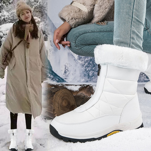 中筒棉靴防水防滑加厚保暖桑坡雪地靴白色东北大棉鞋 冬季 加绒女鞋