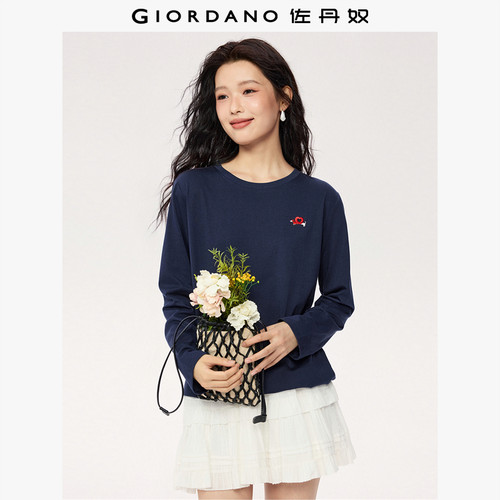 Giordano长袖常规刺绣T恤