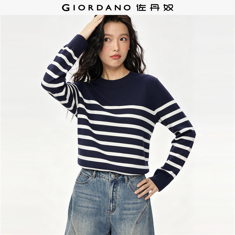 佐丹奴针织衫女装精梳纯棉条纹小高领毛织套头针织衫 13355854