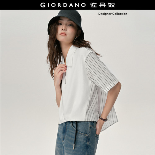 Giordano宽松拼接短袖条纹POLO