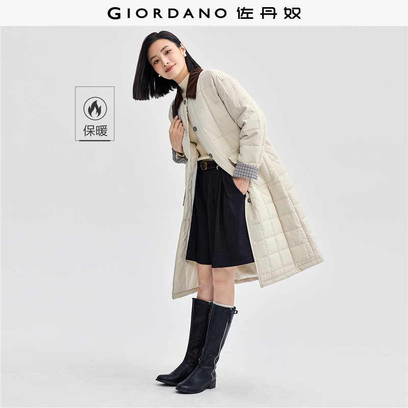 佐丹奴外套女装拼接灯芯绒翻领长款梭织棉衣外套 05374707