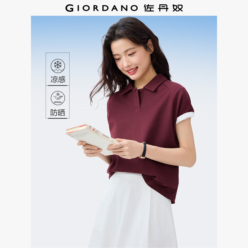 佐丹奴Polo女装黑科技凉感插肩珠地针织短袖POLO 13315204,女装/女士精品,POLO衫,淘宝优惠券,粉丝福利购,淘宝优惠卷