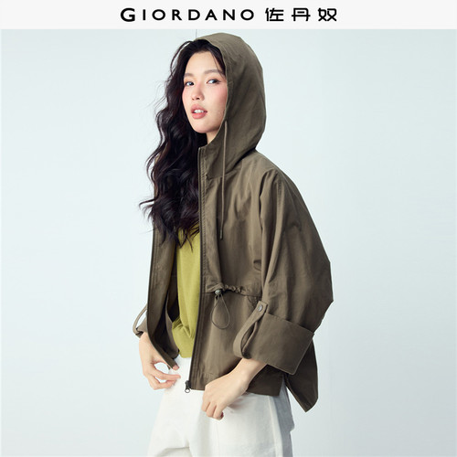 Giordano蝙蝠袖连帽可卷袖风衣