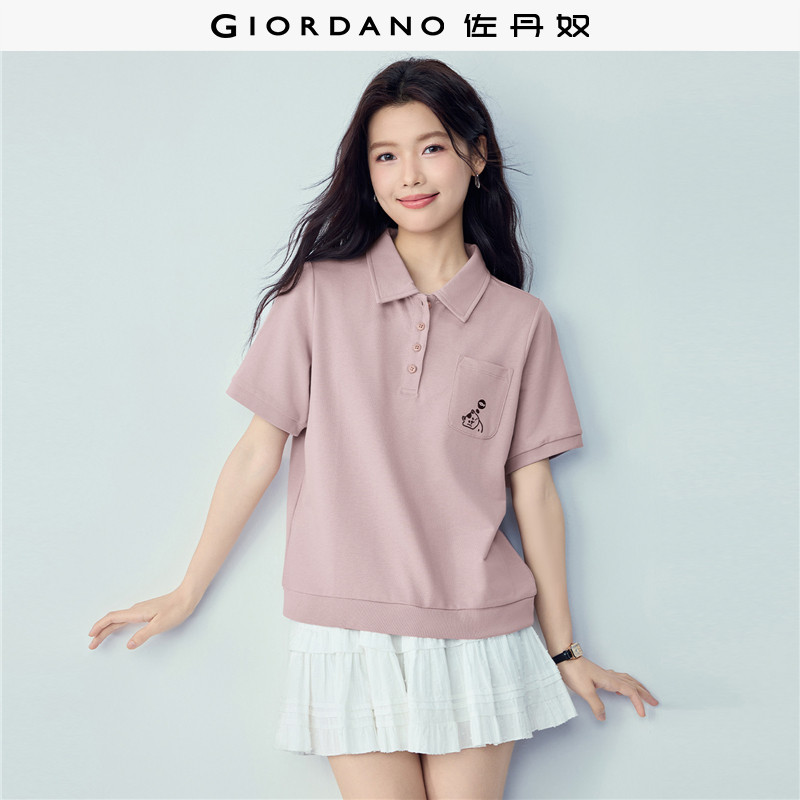 佐丹奴Polo女装纯棉猫咪刺绣口袋针织短袖POLO 13316206