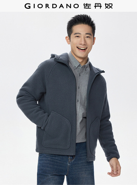 佐丹奴外套男装仿羊羔绒连帽插肩针织休闲外套 13075789