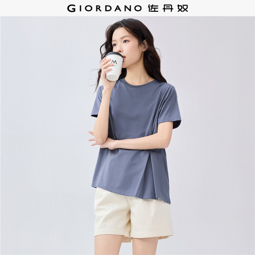 Giordano短袖收褶斜下摆T恤