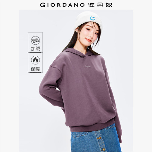 Giordano宽松落肩刺绣加绒卫衣
