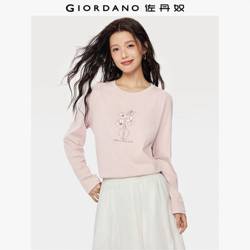 Giordano长袖常规印花T恤