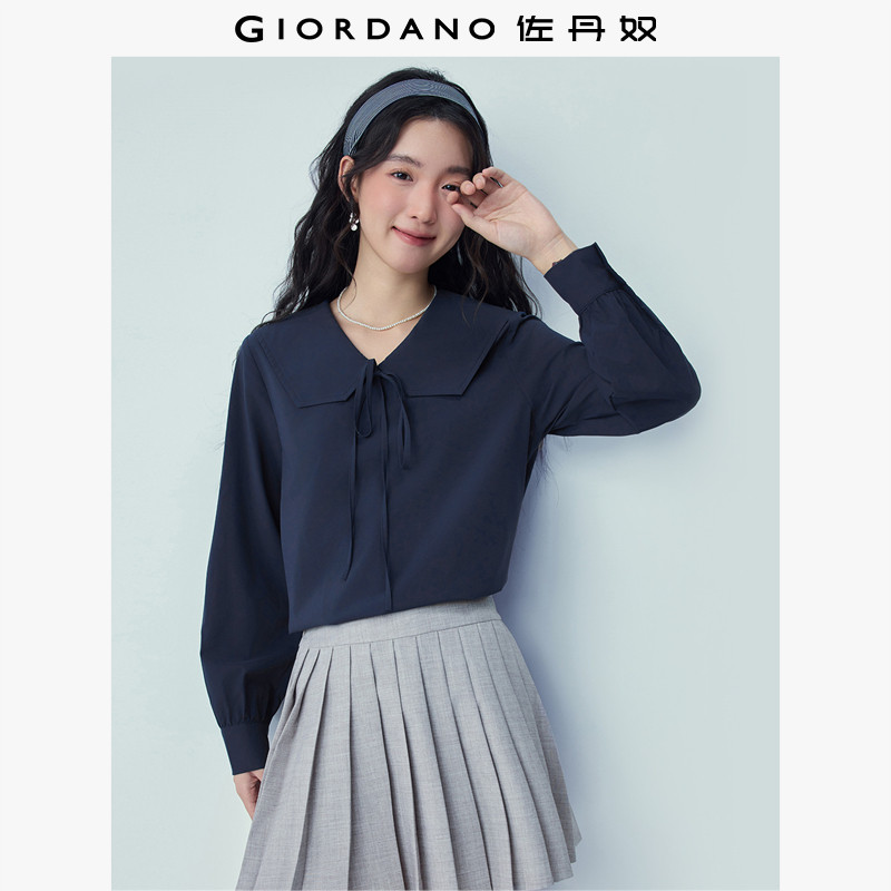 佐丹奴衬衫女装绑带海军领梭织长袖休闲衬衫 13346118