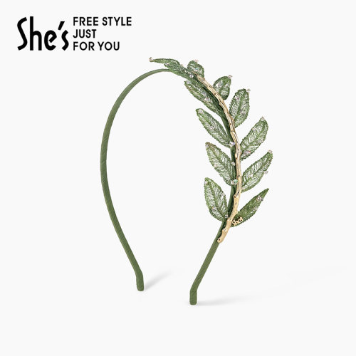 shes茜子发箍手工编织绿叶
