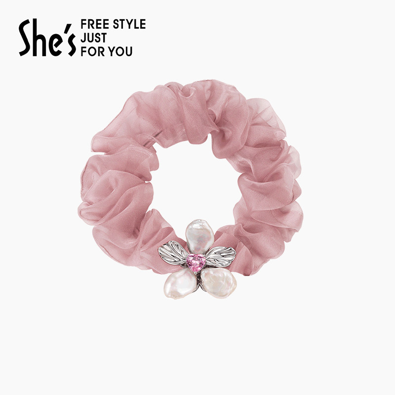 shes茜子艾沫繁星原创优雅贝壳珍珠花朵欧根纱盘发发圈马尾发绳,饰品/流行首饰/时尚饰品新,发饰,淘宝优惠券,粉丝福利购,淘宝优惠卷