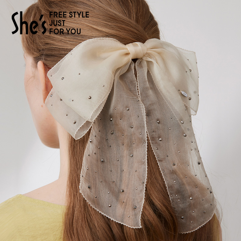 shes轻简烫钻双层蝴蝶结马尾夹