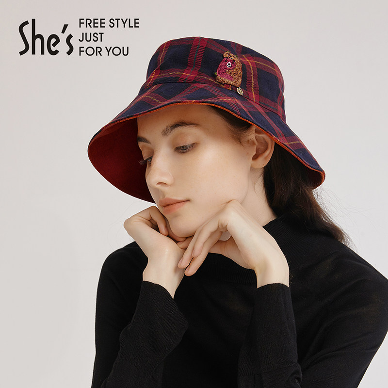 shes复古格纹小熊刺绣双面双色可戴亲子渔夫帽轻便户外帽子,服饰配件/皮带/帽子/围巾,帽子,淘宝优惠券,粉丝福利购,淘宝优惠卷