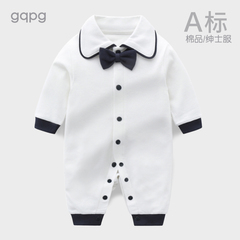 婴儿满月服百天衣服日宴男宝宝一岁绅士礼服纯棉周岁连体衣春秋装
