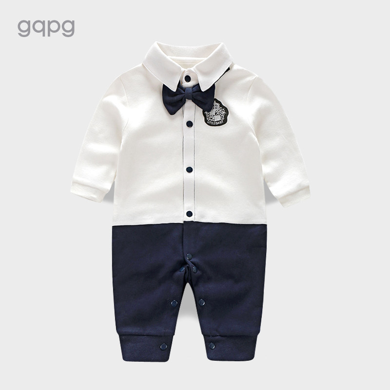 婴儿秋装男满月服百天周岁衣服百日宴宝宝百岁礼服西装绅士连体衣