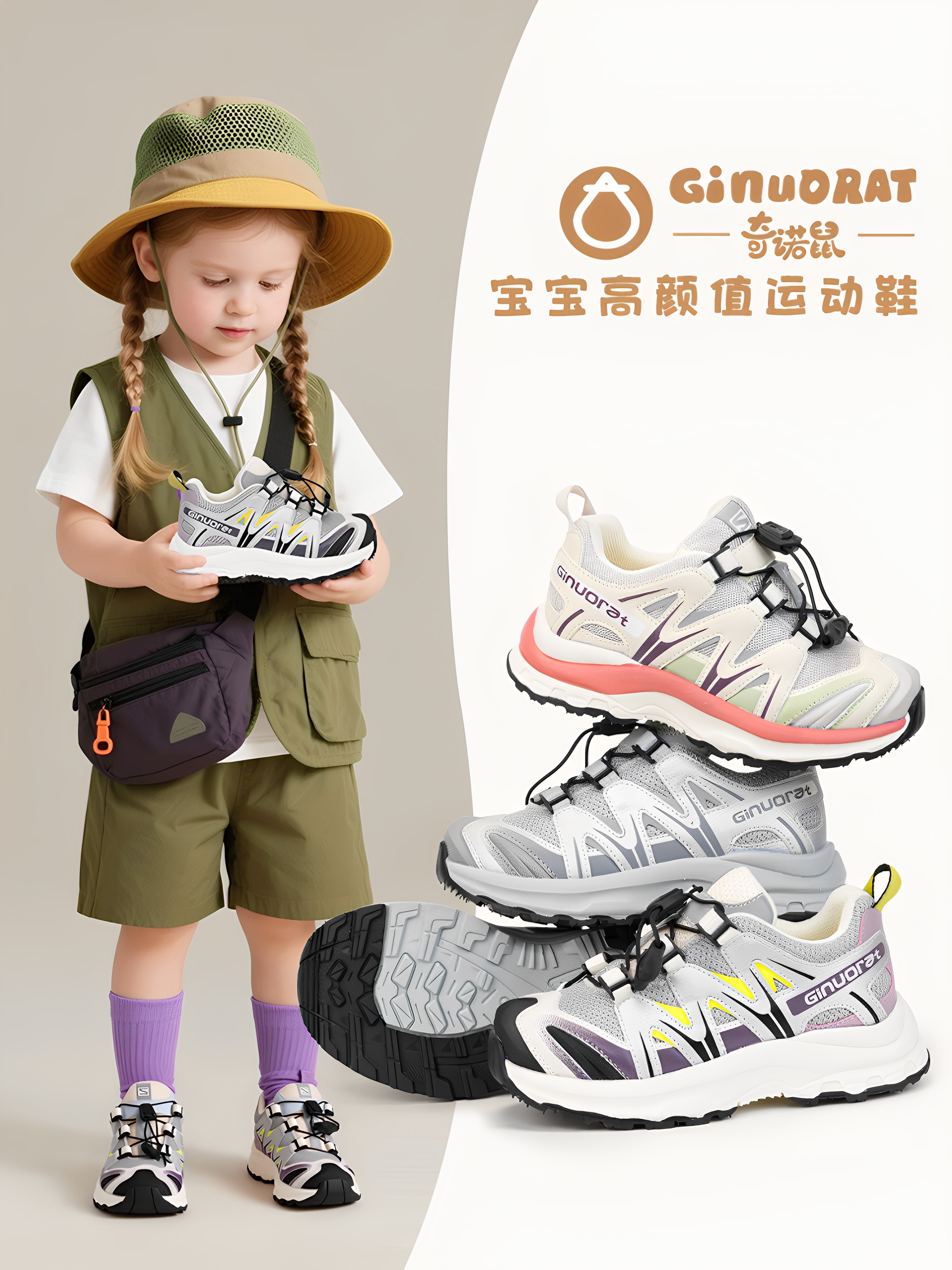 Спортивная обувь Ginuorat Chino rat для девочек, осенняя детская обувь для папы на мягкой подошве, повседневные дышащие кроссовки для мальчиков Изображение 1