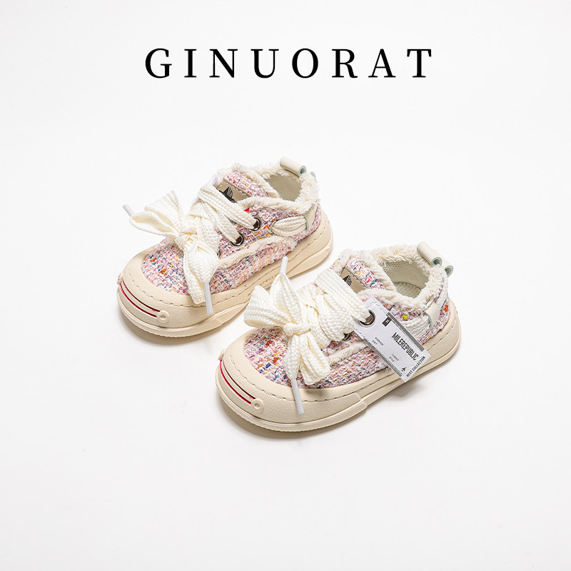 GINUORAT2026年春新款甜美B名媛风宝宝鞋子温柔法式帆布学步鞋洋