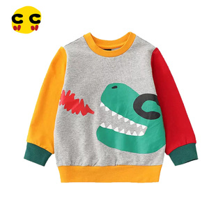 男童全棉卡通小恐龙拼色圆领套头长袖 潮牌春夏新款 卫衣 c韩版 clan