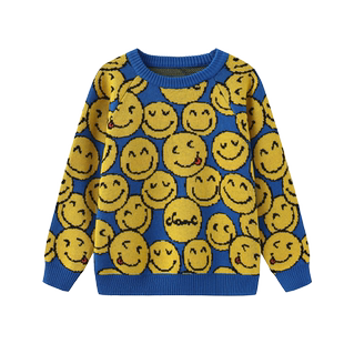 clanc潮牌童装宝宝圆领针织衫上衣2024秋装男童洋气套头笑脸毛衣