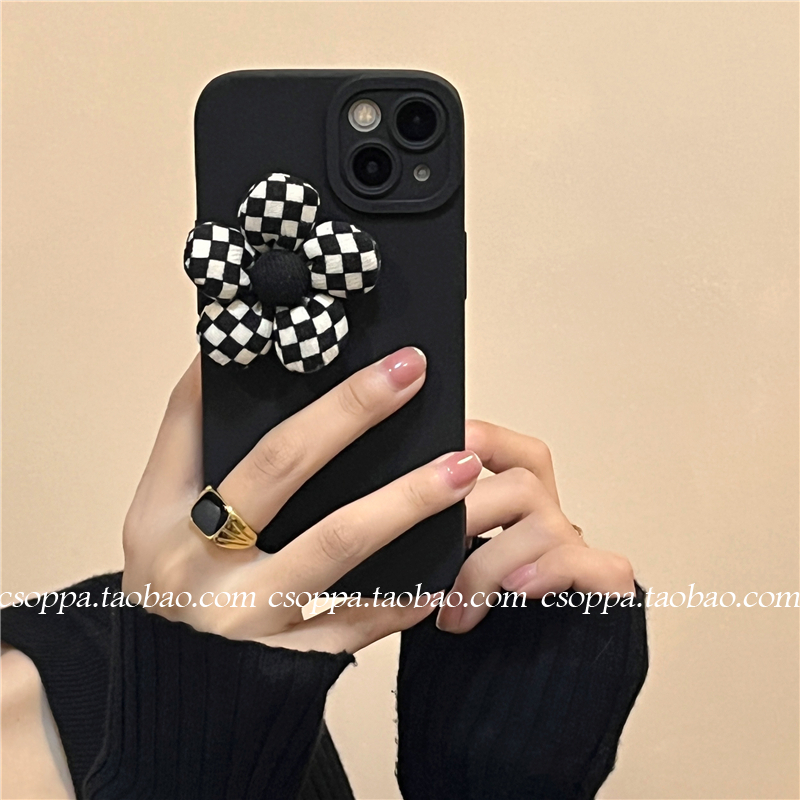 黑白棋盘花朵opporeno7手机壳reno6pro+全包reno5立体4se适用k9软ace保护套k7x情侣k5男女款k3潮3por布纹5G新