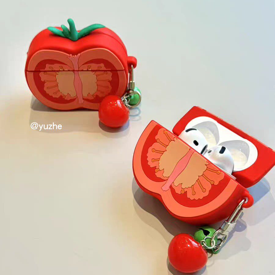 小清新红色西红柿适用Airpods4保护壳airpods pro3苹果无线耳机套1代2代全包防摔外壳por2手提绳挂件可爱女款